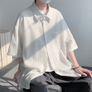 特批25无差价2024夏季大码冰丝薄款短袖衬衣男潮牌垂坠感衬衫C834图片