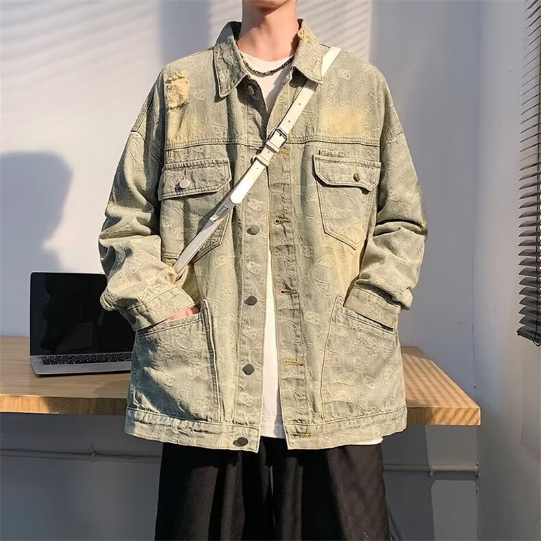 腰果花牛仔外套男宽松休闲复古牛仔夹克上衣情侣潮男JK2329,男装夹克,星座1116A-1（原606A）