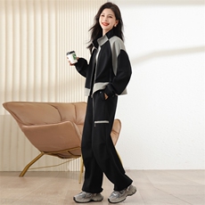 时尚欧货休闲运动服女秋高级感拉链卫衣开衫阔腿工装裤，女装短外套，梦懿尔