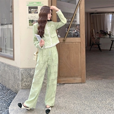 新中式国风减龄套装女短袖上衣大方得体穿搭一整套新款显瘦长裤潮，女装套装/套裙，2C230