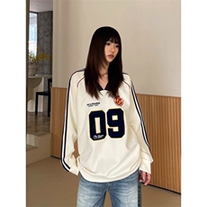 美式重磅嘻哈卫衣男女2025春季新款V领球衣情侣装宽松外套，男装卫衣，星座506A