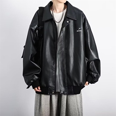 皮衣男秋季新款pu皮夹克翻领宽松复古机车派克服男士休闲防风外套，男装夹克，星座813-2