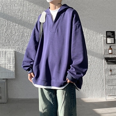 8XL-M叠穿假两件卫衣重磅连帽V领拼接套头衫宽松大码外套WY006P65，男装卫衣，电商B312