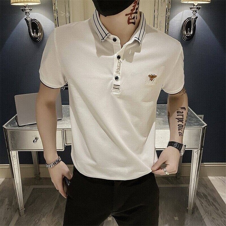 82380-P35翻领短袖t恤男士新款刺绣韩版修身社会精神小伙衫,男装T恤,电商D310B-1