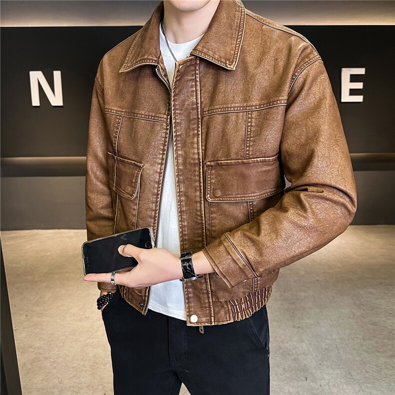 2026新款春季美式皮衣外套男复古水洗做旧皮夹克A313-8850-P145,男装夹克,电商A313