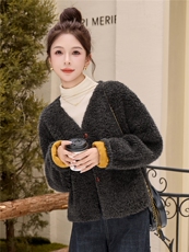 2025冬装新款简约时尚皮毛一体外套，女装毛呢外套，芭米依尚