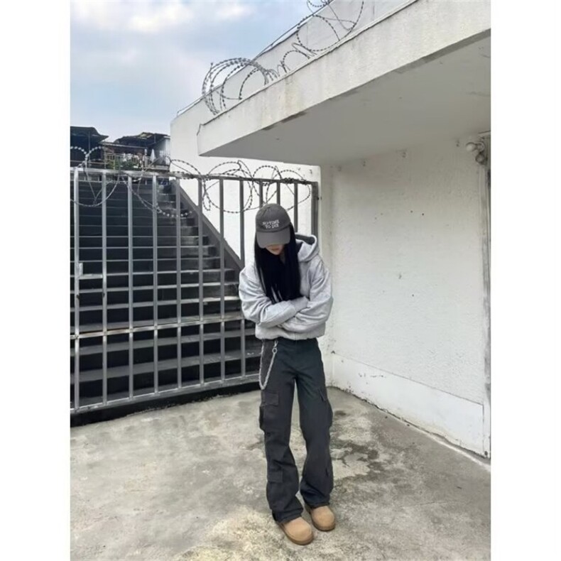 现货水洗磨毛做旧多口袋直筒休闲裤阔腿长裤微喇工装裤男女-网图,男装工装外套,星座302B-2