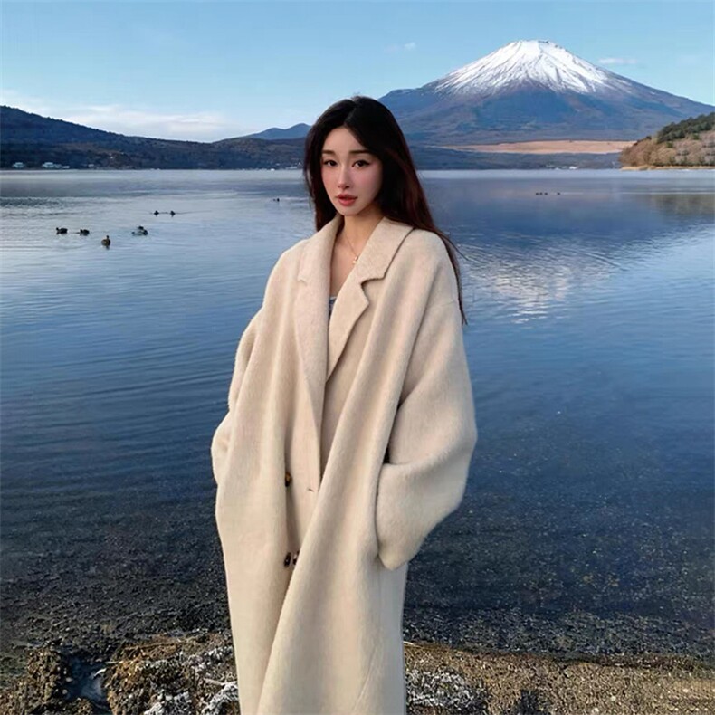 2025冬新品美拉德加厚白鸭绒可拆内胆毛呢大衣女时尚百搭呢子外套,女装毛呢外套,纪茹