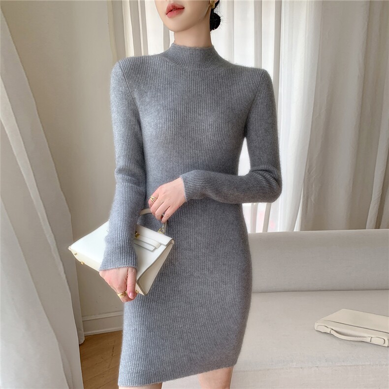 2025年秋季秋季中长款双股加厚抽条长裙，女装连衣裙，途瑞羊绒