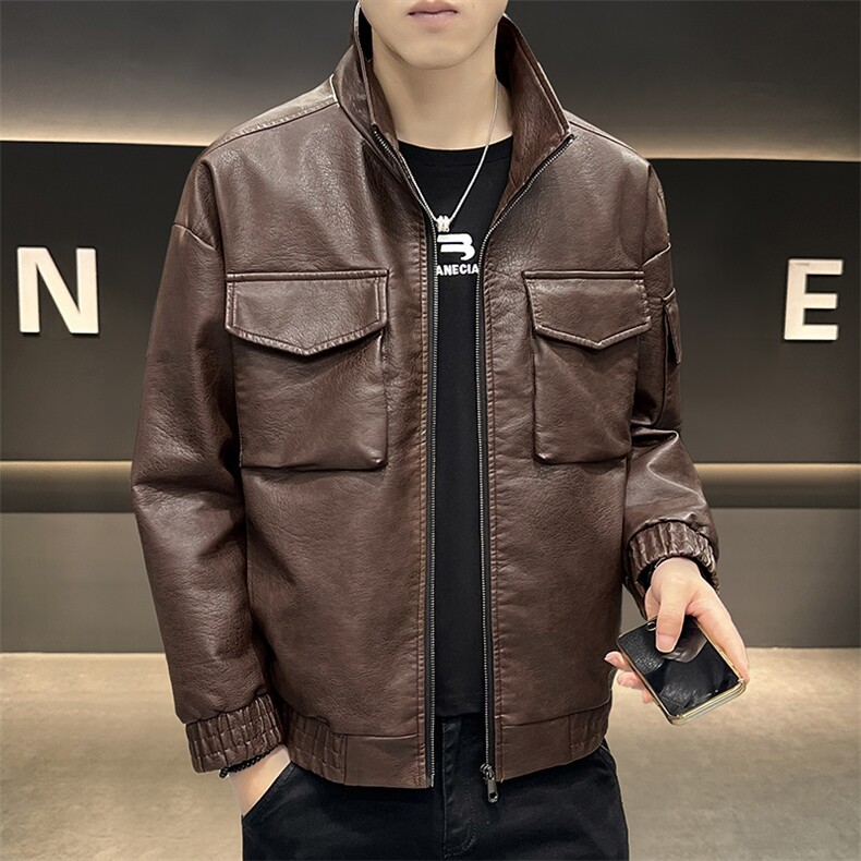 K593-P105 秋冬潮流新款翻领PU皮衣男高品质防风百搭夹克图片