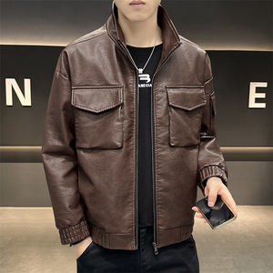 K593-P105 秋冬潮流新款翻领PU皮衣男高品质防风百搭夹克图片