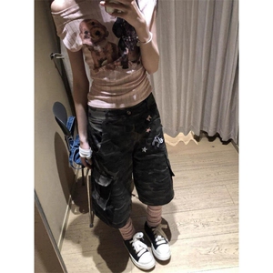 美士复古迷彩七分牛仔裤DK0376-P55图片