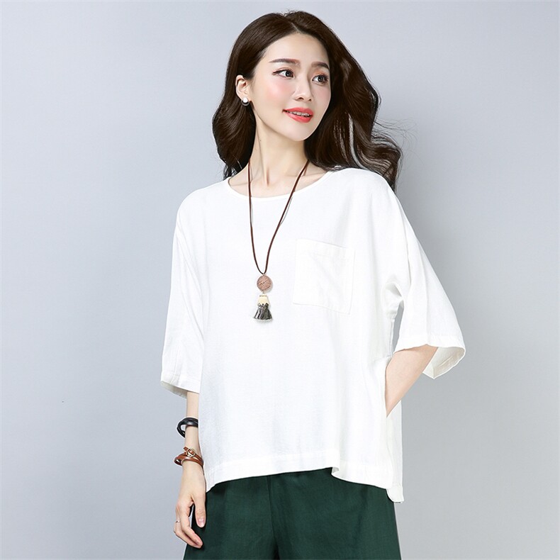 时尚宽松显瘦纯棉休闲T恤女夏季新款百搭简约圆领短袖上衣,女装T恤,秋牧寒烟