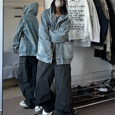 复古做旧水洗连帽牛仔外套男春秋季新款美式潮牌痞帅工装夹克上衣，男装夹克，星座410-7