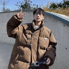 港风立领PU皮复古做旧面料金属飞机扣设计棉衣男MY77726P148控198，男装棉衣，星座227-7