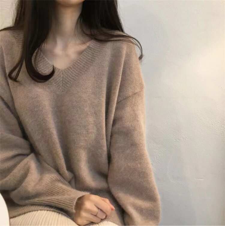 秋冬新款V领修身显瘦百搭长袖休闲气质毛衣打底针织衫女,针织衫/毛衣,半城羊绒