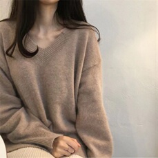 秋冬新款V领修身显瘦百搭长袖休闲气质毛衣打底针织衫女，女装针织衫/毛衣，半城羊绒