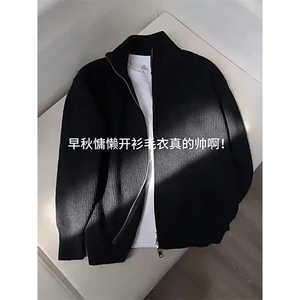 重磅秋冬北极绒双拉链毛衣开衫美式复古休闲慵懒风宽松针织衫外套图片