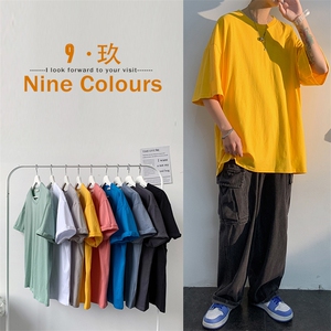 2025夏季多巴胺穿搭纯色休闲打底衫男百搭纯棉短袖T恤T000-P18图片