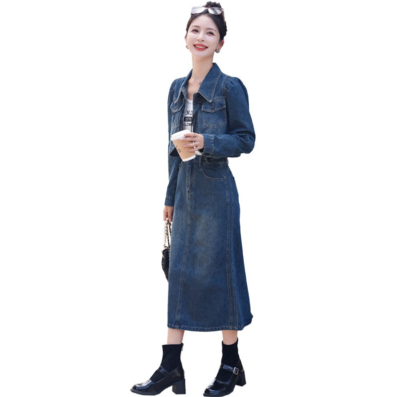 新中式牛仔套装女装2025新款春秋今年流行时尚复古半身裙两件套,女装套装/套裙,慧尚依恋