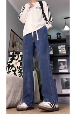 秋季新款2025美式拼接牛仔裤男潮牌痞帅斜切微喇裤子-A2289TP35，男装牛仔裤，电商B241