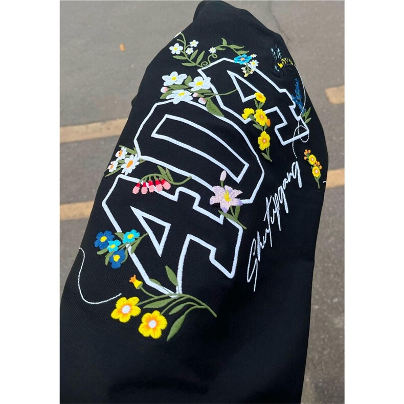 全幅蜜蜂花卉刺绣短袖T恤男女美式潮牌夏季宽松凉感休闲半袖上衣,男装T恤,星座1210-1