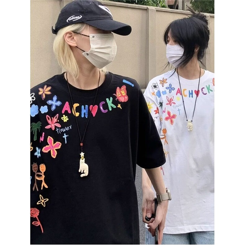 网图现货 美式宽松复古印花潮流T恤男T030/P25图片