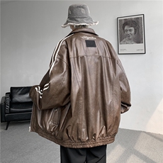 高品质2条杠织带宽松皮衣外套男防水夹克JK202聚酯纤维，男装皮衣，电商A426-1(原A430-1)