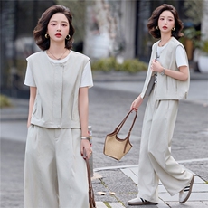 2026年夏季女装三件套T恤+马甲+阔腿裤休闲套装，女装套装/套裙，微微衣阁