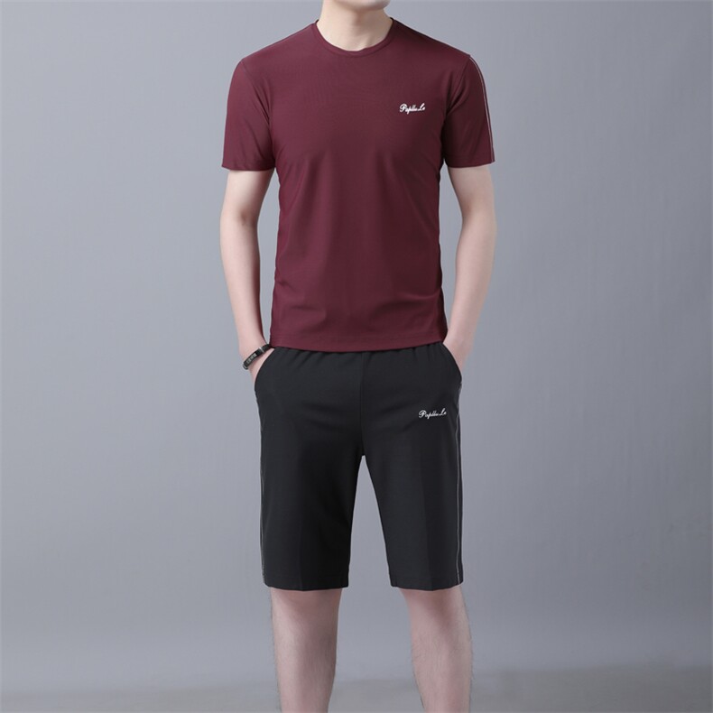2021夏季新款时尚男士套头圆领短袖五分休闲裤套装B82021P115,男装休闲套装,电商D230