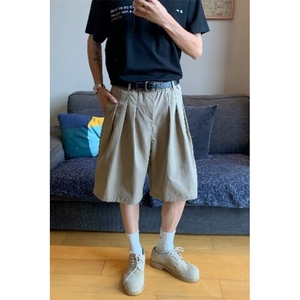 7分裤2025夏季宽松百搭马裤休闲直筒西裤打褶松紧阔腿短裤子潮图片