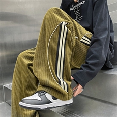 秋冬男裤大坑条灯芯绒条纹字母印花直筒长裤h0120P45，男装休闲裤，星座1013-1
