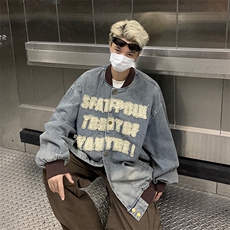 潮牌复古字母贴布棒球服牛仔外套春秋季新款休闲时尚夹克外套，男装夹克，星座410-7