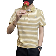 PL041-P40新款男士短袖条纹polo衫夏季薄款t恤潮流时尚高级感翻，男装Polo衫，电商D310B-1