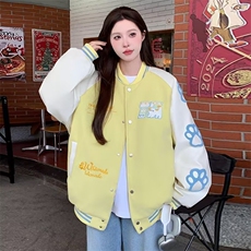潮牌美式猫咪刺绣撞色棒球服女春季2025新款情侣加厚小个子外套，女装短外套，星座1210-1