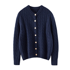 35%羊绒衫秋冬季新款舒适时尚百搭女式扭花圆领开衫，女装羊绒衫，窄众羊绒