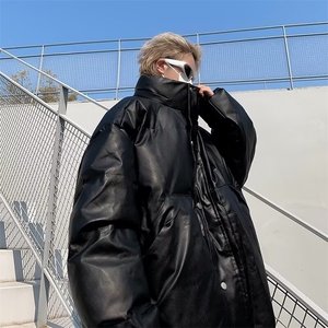 PU皮棉服男冬季加厚保暖宽松立领文艺潮青少年拉链宽松型1630 P85图片