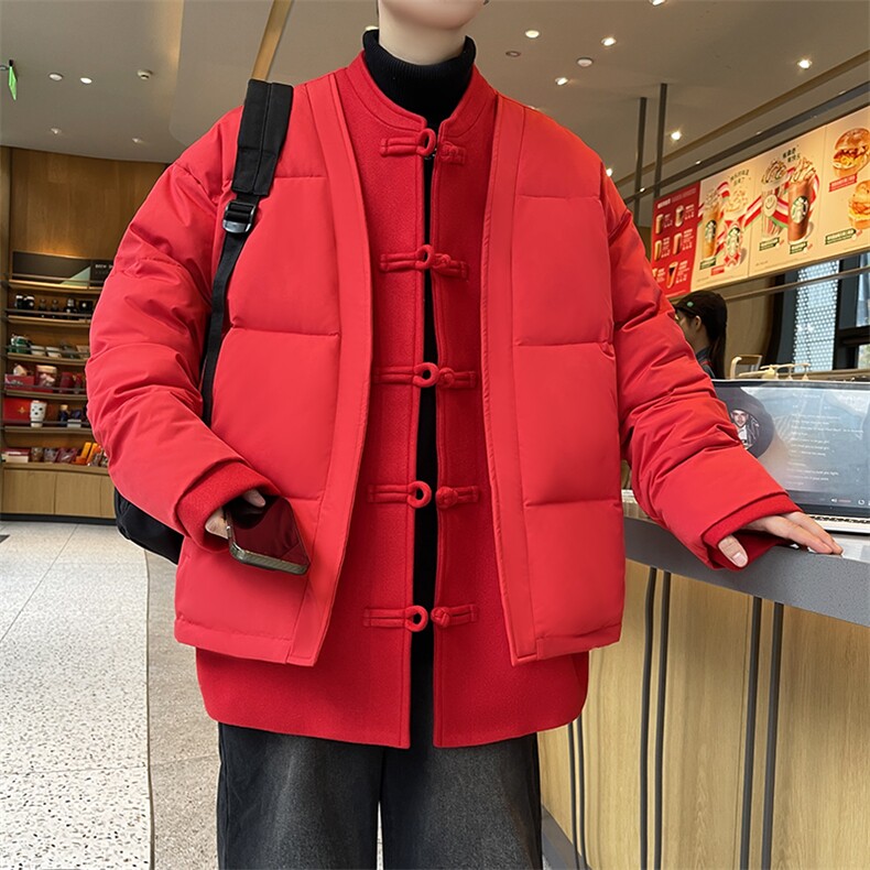 中式唐装男款冬季加厚风汉服青红色立领休闲外套A33-P158,男装民族服装,星座816A（原B366）