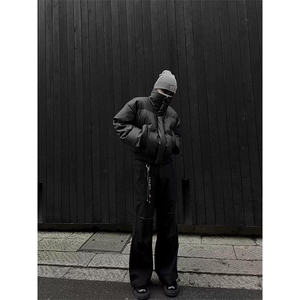 现货5W件冬季三防重磅硬挺boxy短款羽绒立领PU皮棉衣外套加厚棉服图片