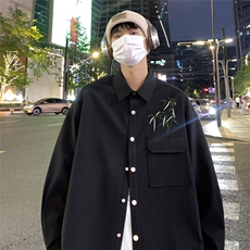 港风新款秋季时尚百搭宽松印花情侣翻领衬衫外套S6901P45控68，男装衬衫，电商A268A