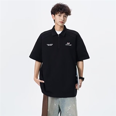 美式复古设计感夏季新款半拉链POLO衫宽松休闲百搭XA879-P37，男装Polo衫，星座208-5