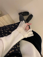 时尚百搭羊毛荷叶袖圆领打底衫显瘦修身长袖针织衫，女装羊毛衫，圣旺供货