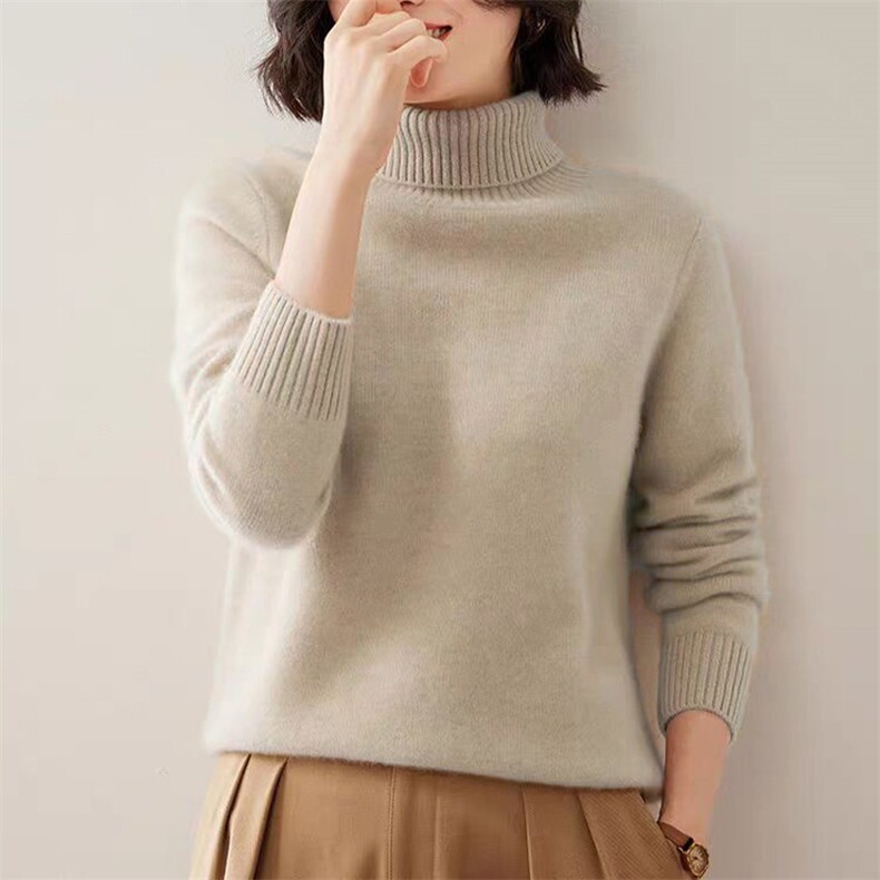 冬季新款山羊绒衫女士高领加厚打底毛衣冬季保暖宽松套头针织衫,女装羊绒衫,德尔信羊绒