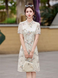 新中式提花短裤套装女2026夏季新款修身显瘦改良旗袍裙重工艺订珠图片