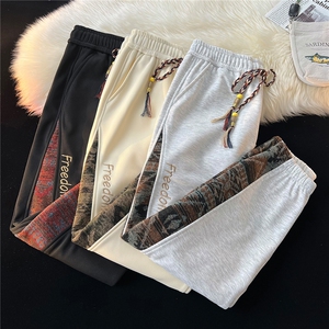 8XL-M春季新中式民族风束脚卫裤男潮牌拼接刺绣休闲裤KZ024P45图片