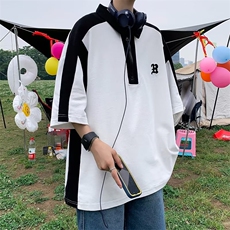 polo衫短袖男日系复古半袖t恤潮牌美式短袖上衣1001-1-PT35-P35，男装Polo衫，星座1001-1