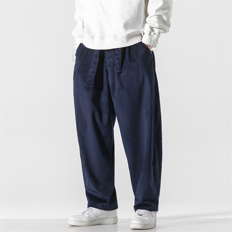 原创绒面灯芯绒腰带长裤大码直筒休闲裤垂感宽松阔腿裤D505/P50，男装休闲裤，星座206-1