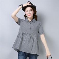 当我飞奔向你苏在在同款衣服复古短袖衬衫女夏季韩版小众格子上衣，女装衬衫，板酷