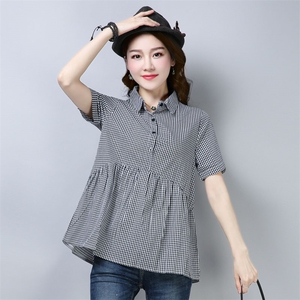 当我飞奔向你苏在在同款衣服复古短袖衬衫女夏季韩版小众格子上衣图片