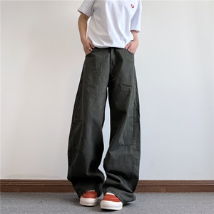 美式高街弯刀休闲裤设计感褶皱潮流宽松阔腿工装裤K90056-P50网图图片